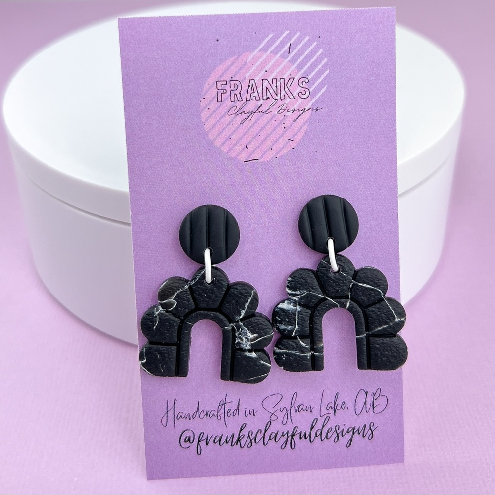 Black Marble Design Handmade Polymer Clay Dangle Earrings